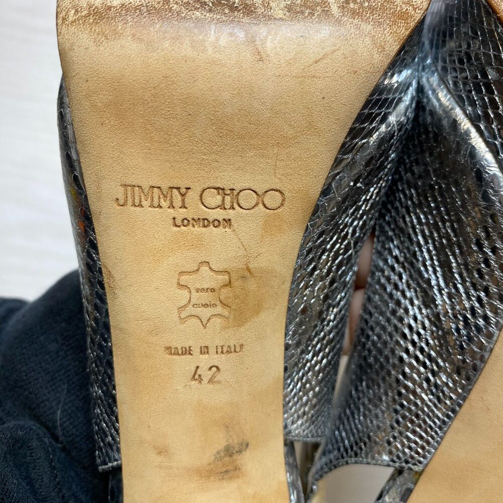Jimmy Choo Heel Pumps Women's Size 12 Metallic Silver Watersnake Slingback Strap - Picture 10 of 12